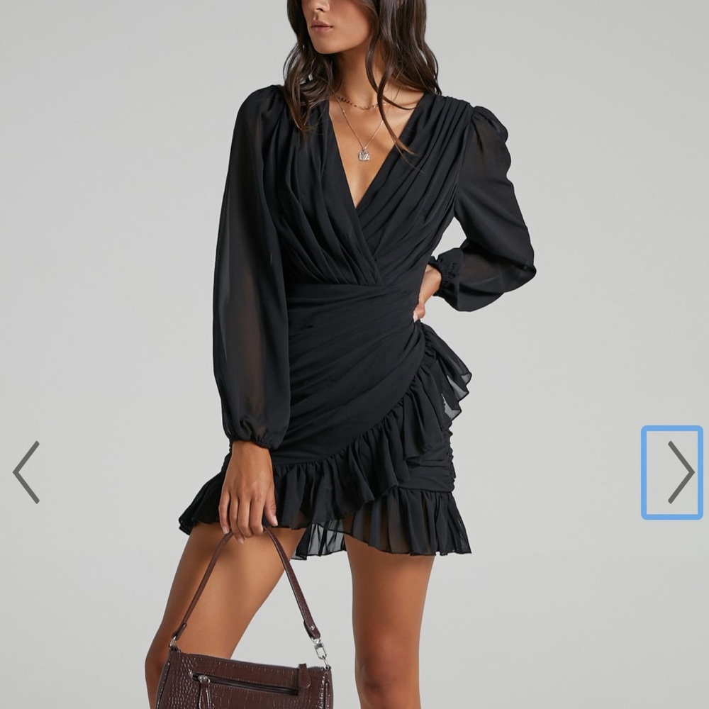 CAN I BE YOUR HONEY PLUNGE BALLOON SLEEVE MINI DRESS IN BLACK